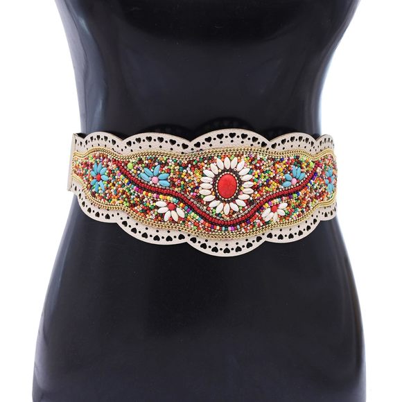 Bohemian Women Belt Handmade Beaded Flower Ethnic Statement Wide Elastic Body😃 - Picture 2 of 4